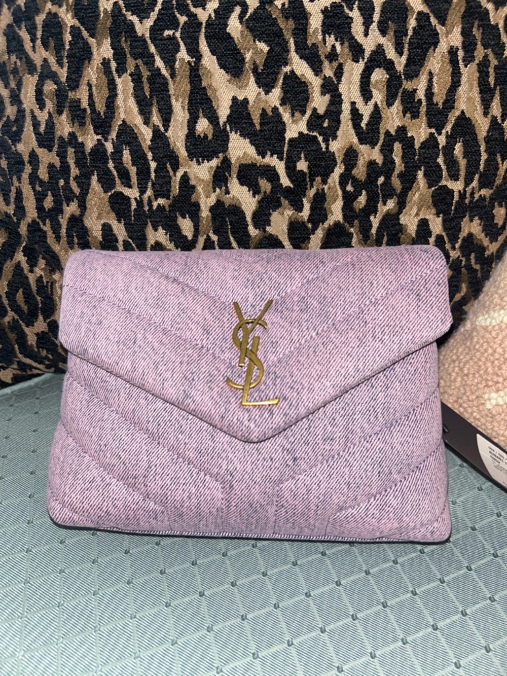 Yves Saint Laurent Purple Chevron Quilted Denim LouLou Shoulder Bag
